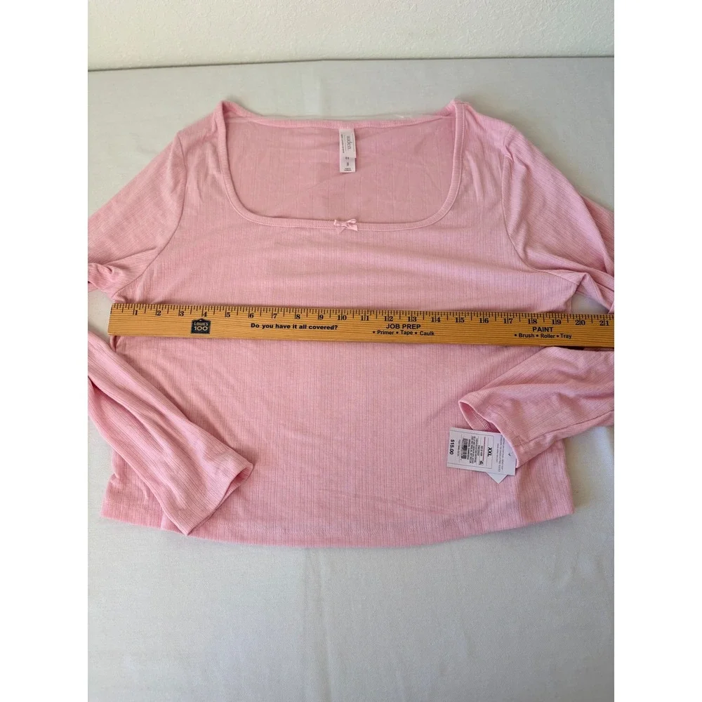 Auden Pink Ribbed Pajama Set Long Sleeve Top Lace Trim Shorts‎ XXL new